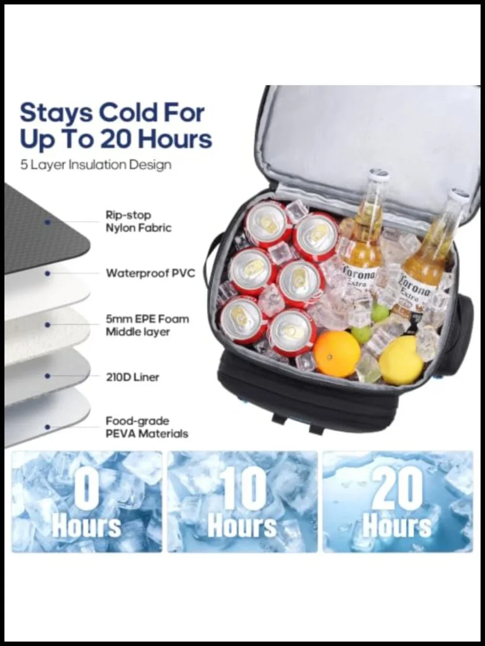 Insulated Leakproof Cooler Backpack 50 Can Double Deck Camping Hiking Picnic